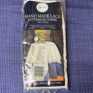 Battenburg Lace Topper White Embroidery 42" Square TableclothHandmade Lace NEW